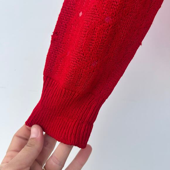 St. John Sport Red V-Neck Sequin Wool Sweater Medium Sparkle Knit Pullover - Picture 6 of 13